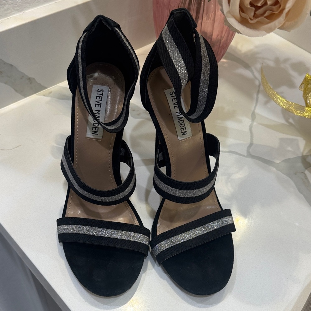 Steve Madden Black Heels with Silver Straps